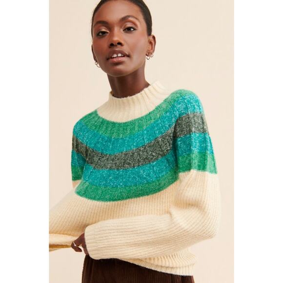 Greylin Megan Green Blue Fair Isle Striped Sweater Small Ombré Slouchy Sweater - Picture 4 of 9